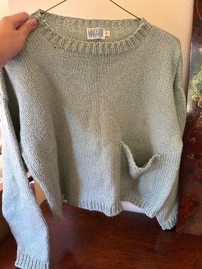 Margaretta Handmade Sage Green Chunky Knit Sweater Made in USA S